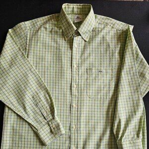 Lacoste Men's Size 44 Dress Shirt, Plaid, Green, Cotton